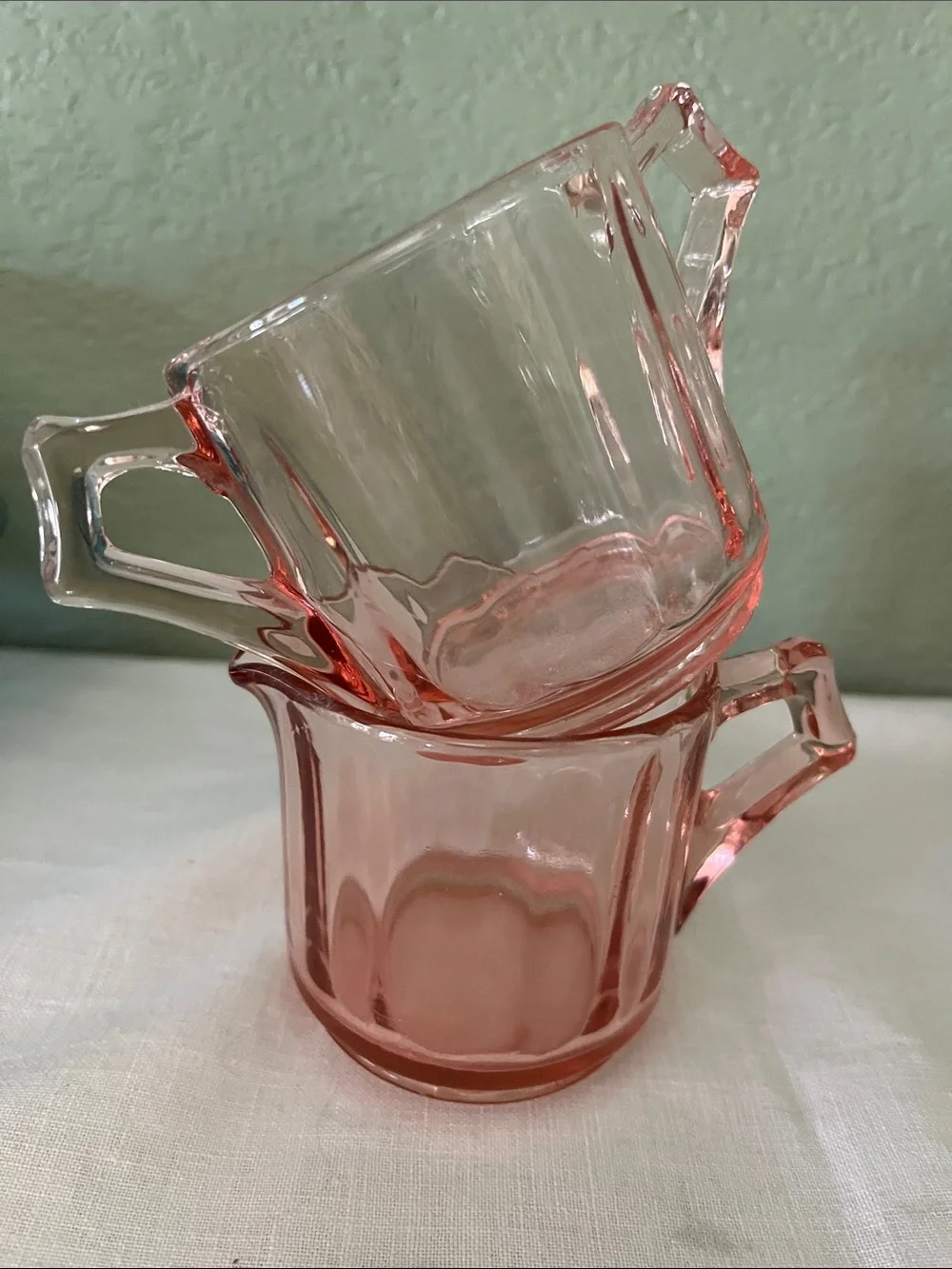 Cambridge Marked #622 Decagon Pink Depression Glass Sugar Creamer Tray 1930
